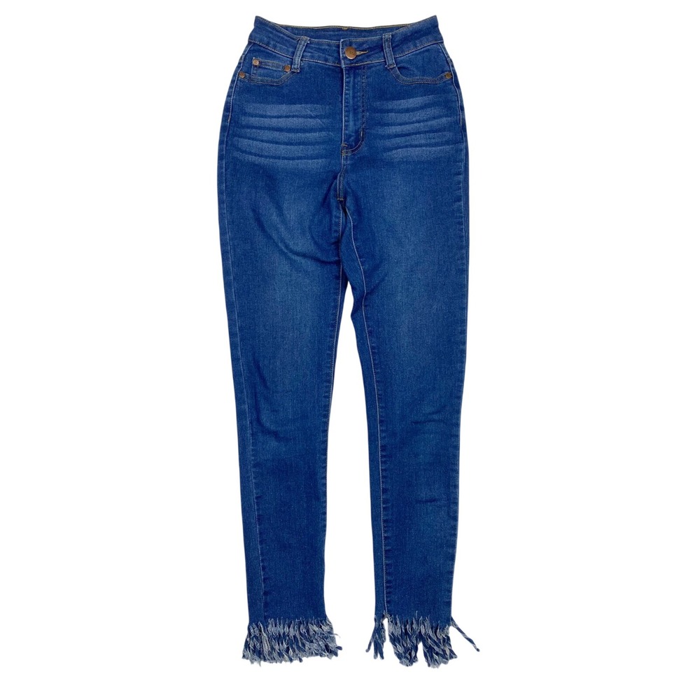 B.O.B. High Rise Frayed‎ Fringe Hem Skinny Jeans Womens 5/6 Medium Blue Wash